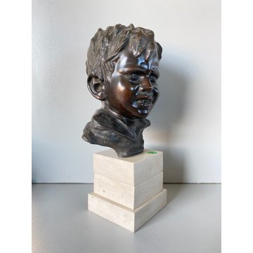 SCULTURA BRONZO Vincenzo Cinque TESTA BAMBINO ITALIA BUSTO DI FANCIULLO VOLTO