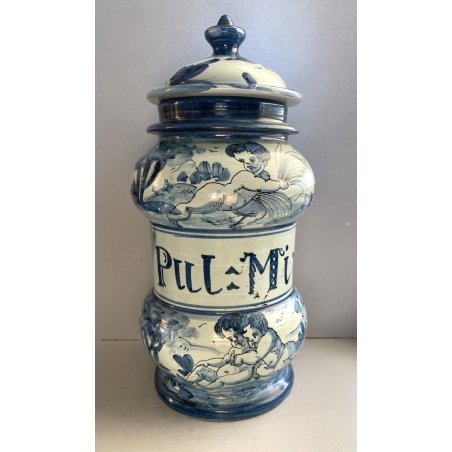 ANTICO ALBARELLO CERAMICA FARMACIA PAESAGGIO BETONICA VASO MEDICO ALBISOLA PUTTO