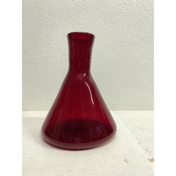 VASO MONOFIORE BOTTIGLIA LABORATORIO VETRO SOFFIATO ROSSO ZIRCONIO 22 cm/h '900