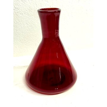 VASO MONOFIORE BOTTIGLIA LABORATORIO VETRO SOFFIATO ROSSO ZIRCONIO 22 cm/h '900