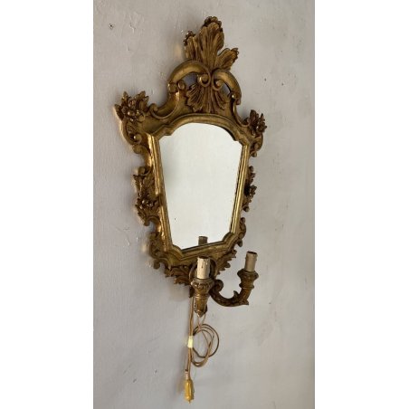 ANTICA SPECCHIERA LIBERTY DORATA epoca 900 LUME MIRROR LAMPADA APPLIQUE CORNICE
