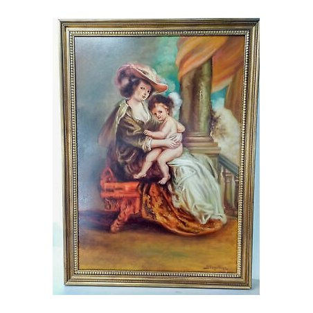 QUADRO RITRATTO DONNA BAMBINO VERCELLINA RANCO BORGOSESIA DIPINTO OLIO TELA