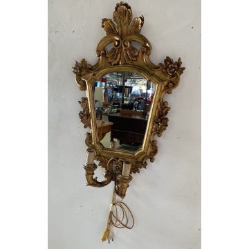 ANTICA SPECCHIERA LIBERTY DORATA epoca 900 LUME MIRROR LAMPADA APPLIQUE CORNICE