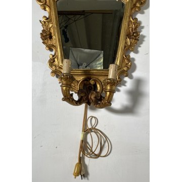 ANTICA SPECCHIERA LIBERTY DORATA epoca 900 LUME MIRROR LAMPADA APPLIQUE CORNICE