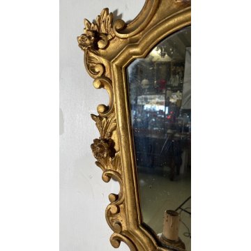 ANTICA SPECCHIERA LIBERTY DORATA epoca 900 LUME MIRROR LAMPADA APPLIQUE CORNICE