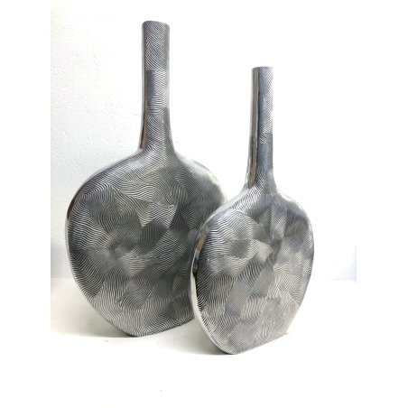 COPPIA GRANDE VASO DECORATIVO ALLUMINIO TEXTURE ETNICA MODERN DESIGN 50/60 cm/h