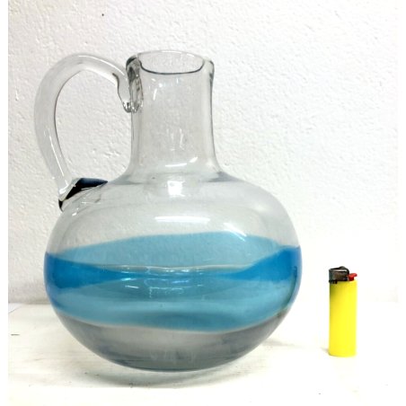 VASO ANFORA OLPE VETRO MURANO SOFFIATO TRASPARENTE AZZURRO GLOBULARE ø24x28cm/h