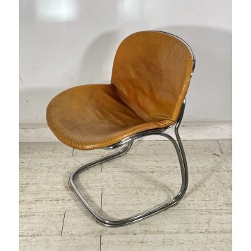 SEDIA DESIGN GASTONE RINALDI MODELLO "SABRINA" PER RIMA ANNI 70 PELLE METALLO