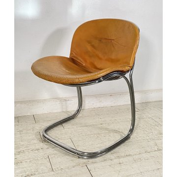 SEDIA DESIGN GASTONE RINALDI MODELLO "SABRINA" PER RIMA ANNI 70 PELLE METALLO