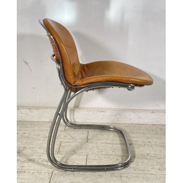 SEDIA DESIGN GASTONE RINALDI MODELLO "SABRINA" PER RIMA ANNI 70 PELLE METALLO