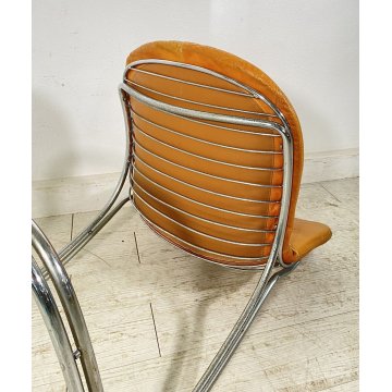 SEDIA DESIGN GASTONE RINALDI MODELLO "SABRINA" PER RIMA ANNI 70 PELLE METALLO
