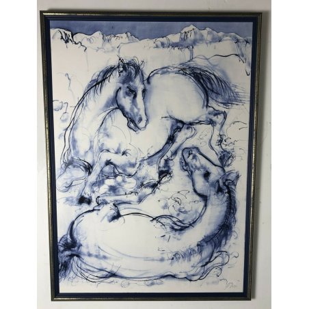 QUADRO HANS ERNI RASTENDES PFERDEPAAR LITOGRAFIA MULTIPLO 90 LIMITED EDITION  