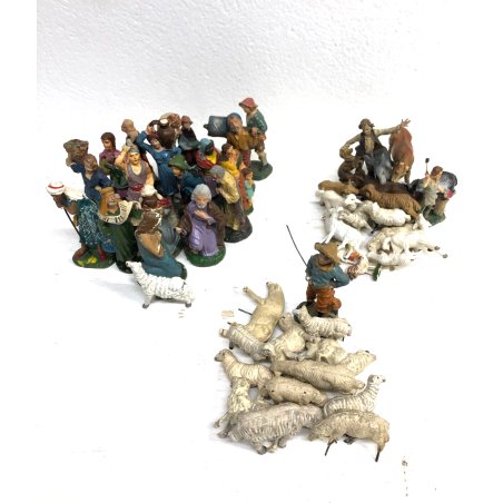 Lotto 50 pz STATUINE PRESEPE PASTA PLASTICA VARIE EPOCHE SACRA FAMIGLIA ANIMALI