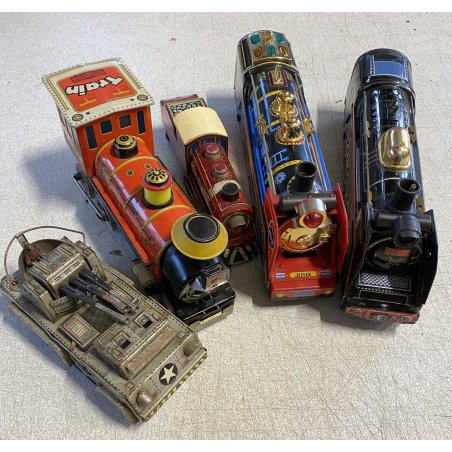 lotto 5 pz GIOCATTOLO LATTA BATTERIE  treni carro armato TOYS locomotiva trains