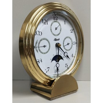 HERMLE Moon Phase VINTAGE DESK CLOCK quartz OROLOGIO TAVOLO ottone CALENDARIO