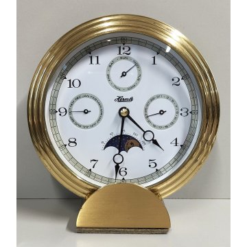 HERMLE Moon Phase VINTAGE DESK CLOCK quartz OROLOGIO TAVOLO ottone CALENDARIO