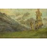ANTICO DIPINTO OLIO SU TAVOLA PAESAGGIO MONTANO GHIACCIAIO MARIANI 1800 ALPEGGIO