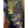 ANTICO DIPINTO OLIO TAVOLA SCENA D'AMORE GIARDINO BAROCCO SCULTURA '600/'700