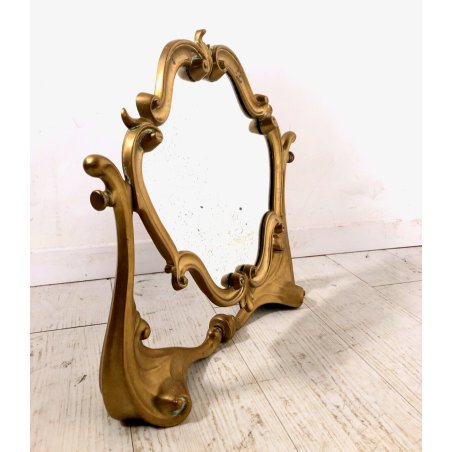 ANTICA PSICHE SPECCHIO BASCULANTE TAVOLO SPECCHIERA BRONZO DORATO Art Nouveau