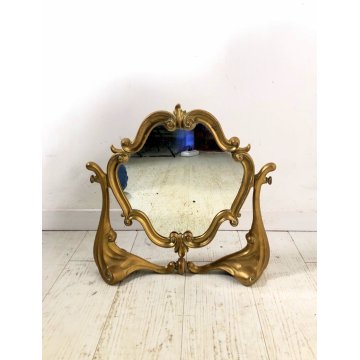 ANTICA PSICHE SPECCHIO BASCULANTE TAVOLO SPECCHIERA BRONZO DORATO Art Nouveau