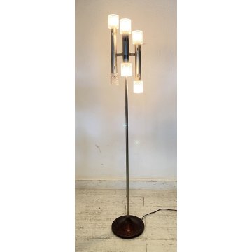 LAMPADA DA TERRA PIANTANA FLOOR LAMP ANNI 70 METALLO CROMATO VETRO 6 PUNTI LUCE