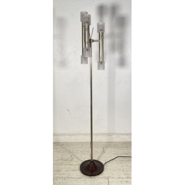 LAMPADA DA TERRA PIANTANA FLOOR LAMP ANNI 70 METALLO CROMATO VETRO 6 PUNTI LUCE