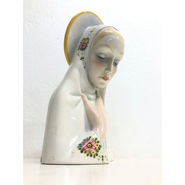 ANTICA SCULTURA CERAMICA Ronzan MADONNA BUSTO FIGURA VERGINE MARIA INIZIO '900