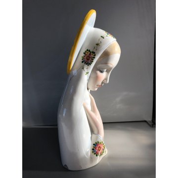 ANTICA SCULTURA CERAMICA Ronzan MADONNA BUSTO FIGURA VERGINE MARIA INIZIO '900