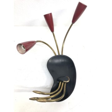 COPPIA APPLIQUE LAMPADA DA PARETE VINTAGE Spider / Sputnik STILNOVO ROSSO '50s