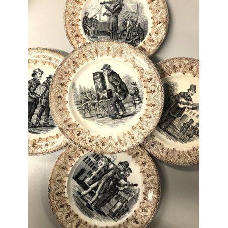 LOTTO 5 PIATTO PARATA CERAMICA SCR Revelli MOMBELLO Laveno ISTORIATO ø 19,5 cm