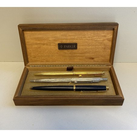 LOTTO 3 PZ PENNE SFERA PARKER BALLPOIN PEN ANNI 80 VINTAGE ARGENTATA DORATA BLU