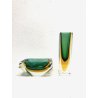 SET VASO + SVUOTATASCHE SCULTURA BLOCCO VETRO SOMMERSO MURANO Mandruzzato '60