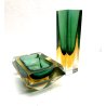SET VASO + SVUOTATASCHE SCULTURA BLOCCO VETRO SOMMERSO MURANO Mandruzzato '60