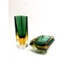 SET VASO + SVUOTATASCHE SCULTURA BLOCCO VETRO SOMMERSO MURANO Mandruzzato '60