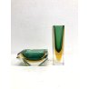 SET VASO + SVUOTATASCHE SCULTURA BLOCCO VETRO SOMMERSO MURANO Mandruzzato '60
