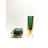 SET VASO + SVUOTATASCHE SCULTURA BLOCCO VETRO SOMMERSO MURANO Mandruzzato '60