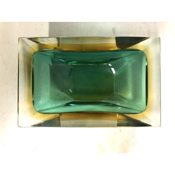 SET VASO + SVUOTATASCHE SCULTURA BLOCCO VETRO SOMMERSO MURANO Mandruzzato '60