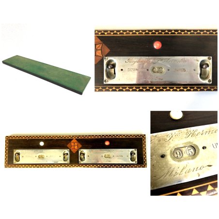 ANTICO SEGNAPUNTI APPOGGIO LEGNO INTARSIATO METALLO Hermelin Biliardo PRIMO '900