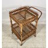 CARRELLO BAR RATTAN BAMBU VINTAGE 1960 VIMINI CARRELLINO ROTELLE PORTA VIVANDE