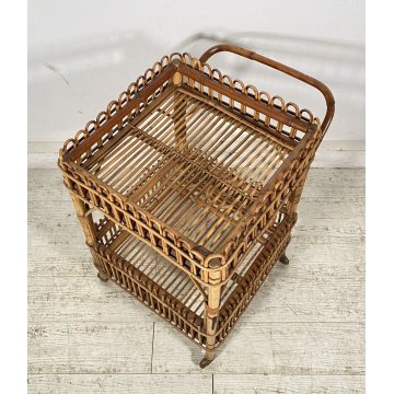 CARRELLO BAR RATTAN BAMBU VINTAGE 1960 VIMINI CARRELLINO ROTELLE PORTA VIVANDE