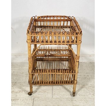 CARRELLO BAR RATTAN BAMBU VINTAGE 1960 VIMINI CARRELLINO ROTELLE PORTA VIVANDE