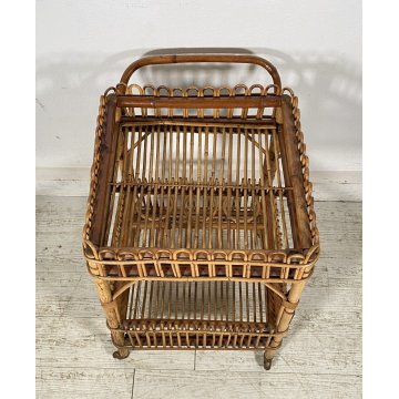 CARRELLO BAR RATTAN BAMBU VINTAGE 1960 VIMINI CARRELLINO ROTELLE PORTA VIVANDE
