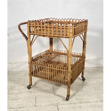 CARRELLO BAR RATTAN BAMBU VINTAGE 1960 VIMINI CARRELLINO ROTELLE PORTA VIVANDE