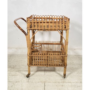 CARRELLO BAR RATTAN BAMBU VINTAGE 1960 VIMINI CARRELLINO ROTELLE PORTA VIVANDE
