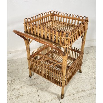 CARRELLO BAR RATTAN BAMBU VINTAGE 1960 VIMINI CARRELLINO ROTELLE PORTA VIVANDE