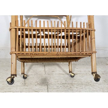 CARRELLO BAR RATTAN BAMBU VINTAGE 1960 VIMINI CARRELLINO ROTELLE PORTA VIVANDE
