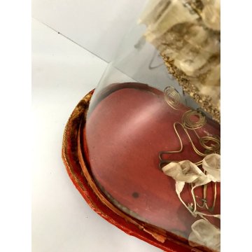 GRANDE ANTICA STATUA ICONA Maria Bambina CERA TECA CUPOLA VETRO SOFFIATO 800/900