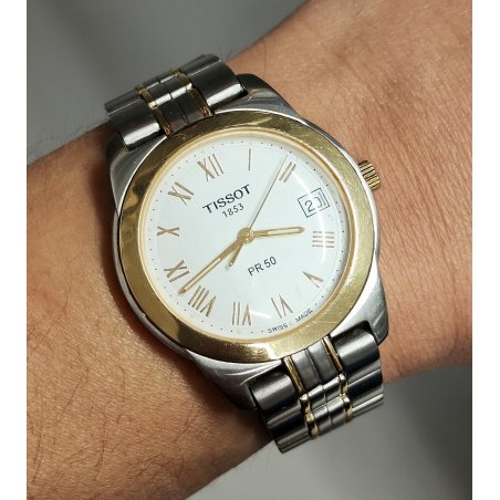 TISSOT 1853 orologio polso PR 50 quartz ACCIAIO ORO uomo Vintage Wrist Watch