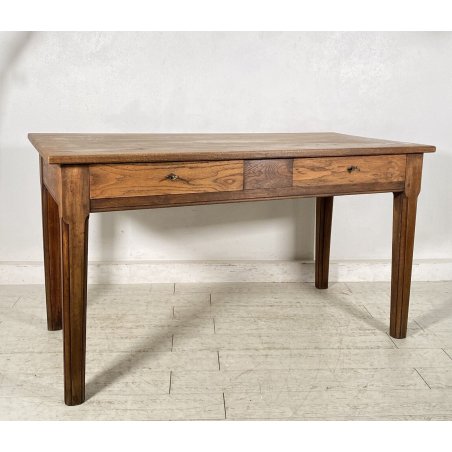 ANTICO TAVOLO 2 cassetti LEGNO ROVERE epoca 1800 gamba spillo RUSTICO PIEMONTESE