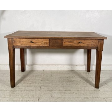ANTICO TAVOLO 2 cassetti LEGNO ROVERE epoca 1800 gamba spillo RUSTICO PIEMONTESE